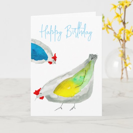 Carte Aquarelle de poulets mignons (Fleur jaune)