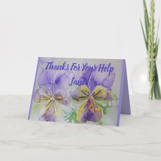 Carte aquarelle de remerciement Pensée Violette (Devant)