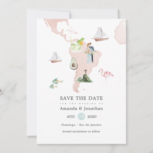 Carte aquarelle de Rio pour mariage de destination (Devant)