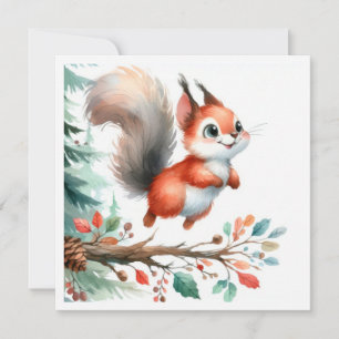 Carte Aquarelle d'écureuil de forêt mignonne d'été enfan