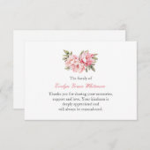Carte Aquarelle délicate Pink Peony funérailles merci (Devant / Derrière)