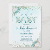 Carte Aquarelle d'hiver Baby shower floral bleu (Devant)