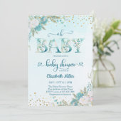 Carte Aquarelle d'hiver Baby shower floral bleu (Debout devant)