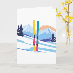 Carte Aquarelle d'hiver de montagne de ski