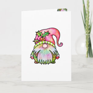 Carte Aquarelle d'hiver mignonne Jardin de Noël Gnome