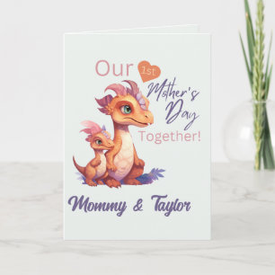 Carte Aquarelle Dinosaure et bébé Premier jour de la fêt