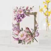 Carte Aquarelle d'oiseau floral rose  (Fleur jaune)