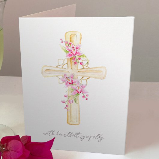 Carte Aquarelle d'orchidée rose fleurs croisées condoléa