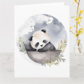 Carte Aquarelle dormante bébé Panda Ours (Fleur jaune)