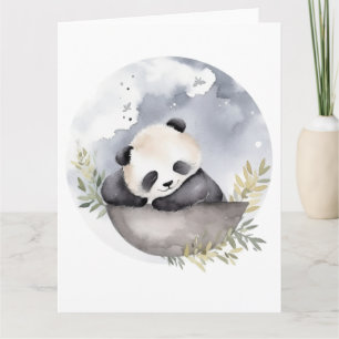 Carte Aquarelle dormante bébé Panda Ours