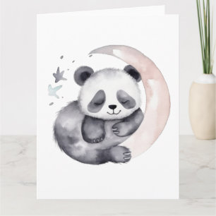 Carte Aquarelle dormante Lune bébé Panda Ours