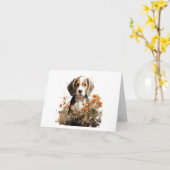 Carte Aquarelle douce Beagle Chien chiot BLANK (Fleur jaune)