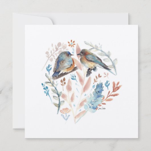 Carte Aquarelle Douce Couple Bluebird Avec Floral (Devant)