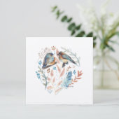 Carte Aquarelle Douce Couple Bluebird Avec Floral (Debout devant)
