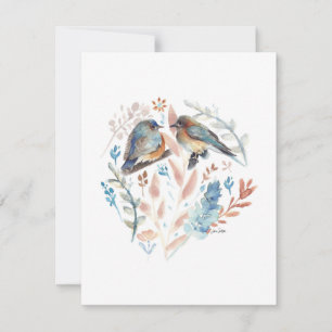 Carte Aquarelle Douce Couple Bluebird Avec Floral