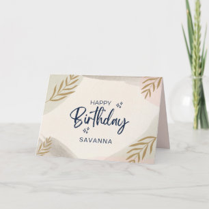 Carte Aquarelle douce Stylish Joyeux Anniversaire Nom pe