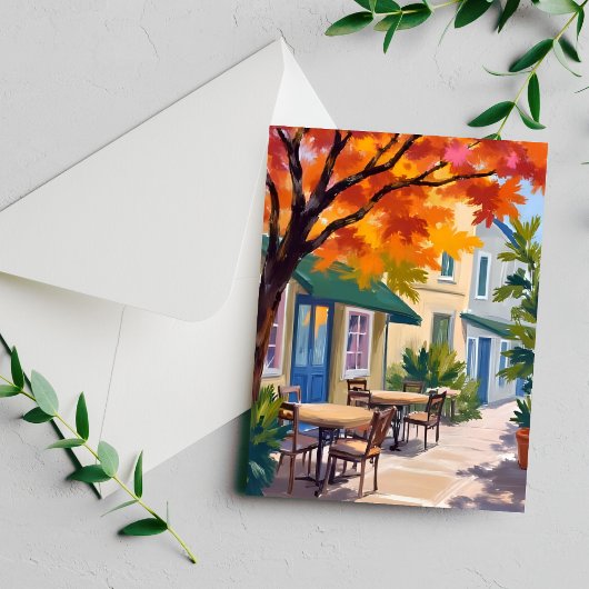 Carte aquarelle du café d'automne feuillage d'auto