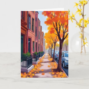 Carte aquarelle du feuillage d'automne à Boston