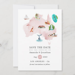 Carte aquarelle du mariage de destination en Austr