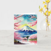 Carte Aquarelle du Mont Fuji Japon (Fleur jaune)