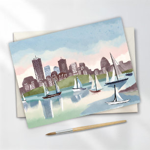 Carte aquarelle du port de Boston, Massachusetts