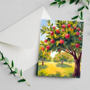 Carte aquarelle du verger de pommes en automne