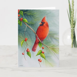 Carte Aquarelle d'un Cardinal rouge mâle