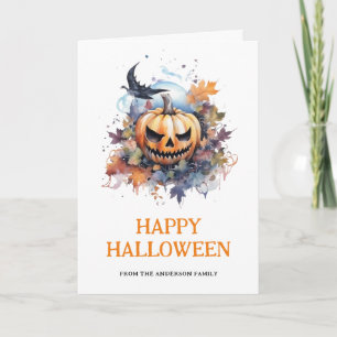 Carte Aquarelle Effrayant Citrouille Photo Happy Hallowe