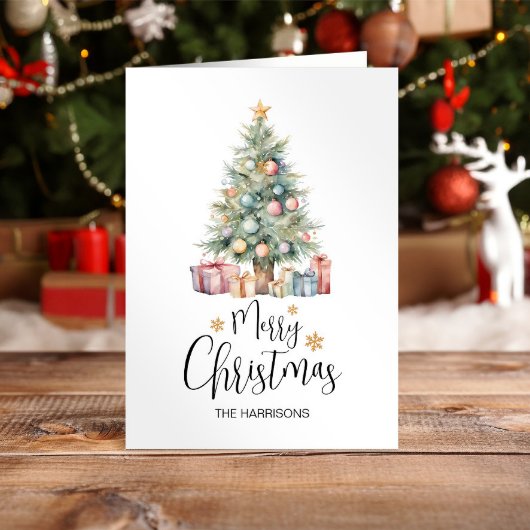 Carte Aquarelle élégante Arbre de Noël & Présents