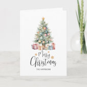 Carte Aquarelle élégante Arbre de Noël & Présents (Devant)