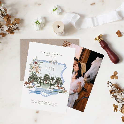 Carte Aquarelle Equestre Anglais Manor Mariage Crest