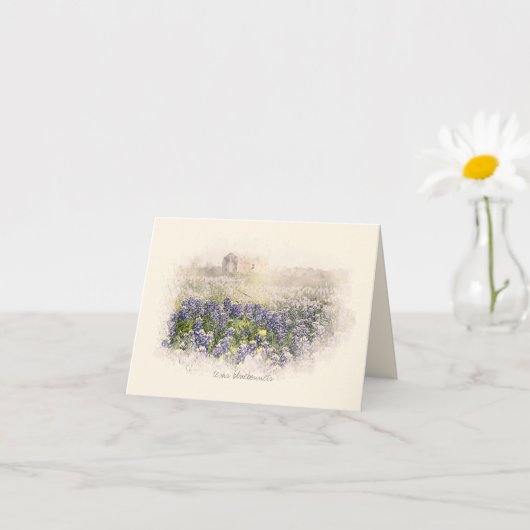 Carte Aquarelle esquissée du champ Bluebonnet (Petite plante)