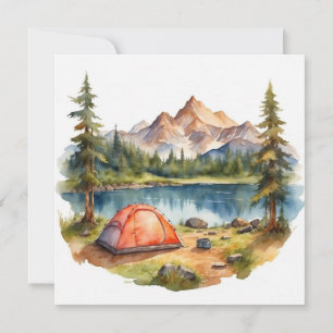 Carte Aquarelle été Camping, Randonnée et amoureux de la