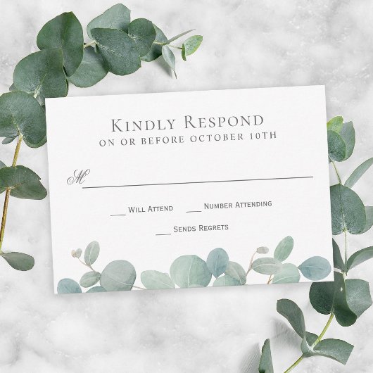 Carte Aquarelle Eucalyptus Mariage RSVP