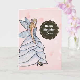 Carte Aquarelle Fairy Princesse Blanc Gris Pétale Dres