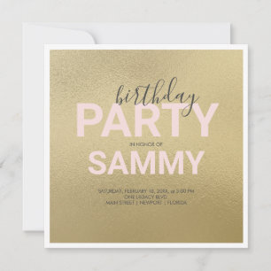 Carte Aquarelle Faux Gold et rose fête d'anniversaire
