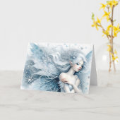 Carte Aquarelle Fée de neige "Joyeux anniversaire!" Salu (Fleur jaune)