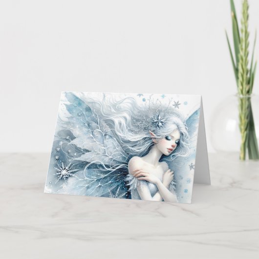 Carte Aquarelle Fée de neige "Joyeux anniversaire!" Salu (Devant)