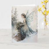 Carte Aquarelle Fée de Noël avec Bouquet en Neige (Fleur jaune)