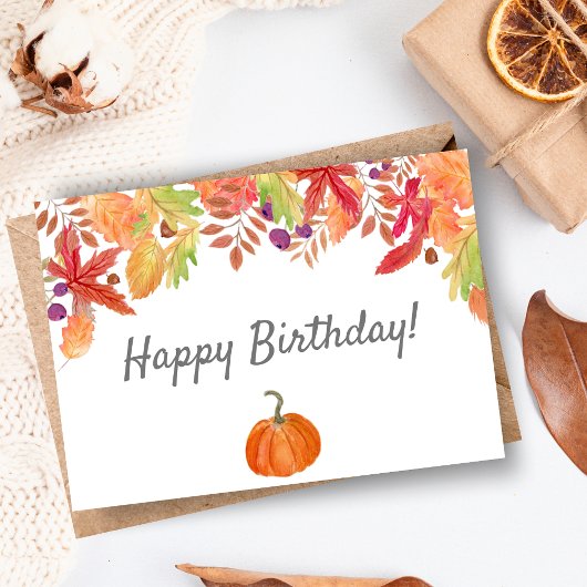 Carte Aquarelle Feuillage Automne Avec Anniversaire Citr