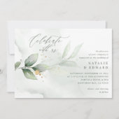 Carte Aquarelle feuillage et mariage d'or métallique (Devant)