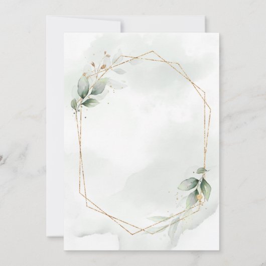 Carte Aquarelle feuillage et mariage géométrique or (Dos)