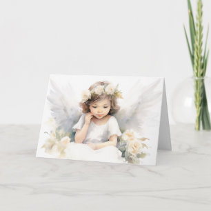 Carte Aquarelle fille ange pour le baptême