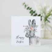 Carte Aquarelle Fleur Couronne Bunny Pâques (Debout devant)