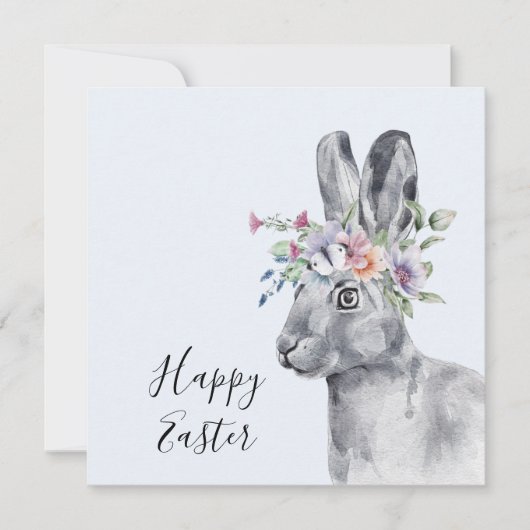Carte Aquarelle Fleur Couronne Bunny Pâques (Devant)