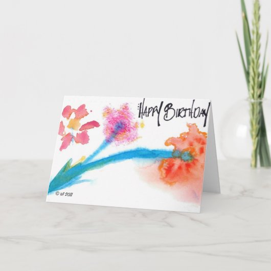 Carte Aquarelle/fleur de joyeux anniversaire (Devant)