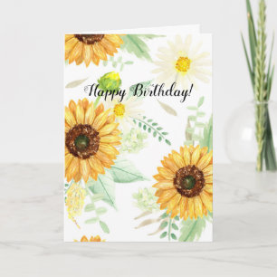 Carte Aquarelle Fleur de soleil Anniversaire