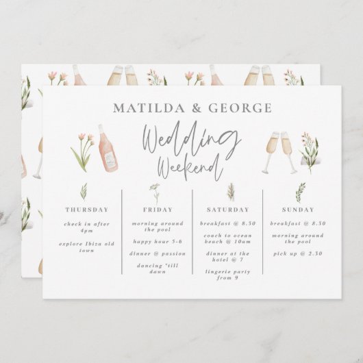 Carte Aquarelle fleur sauvage girly mariage itinéraire s (Devant / Derrière)