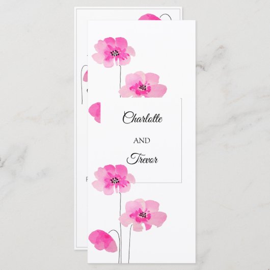 Carte Aquarelle Fleur sauvage rose (Devant / Derrière)