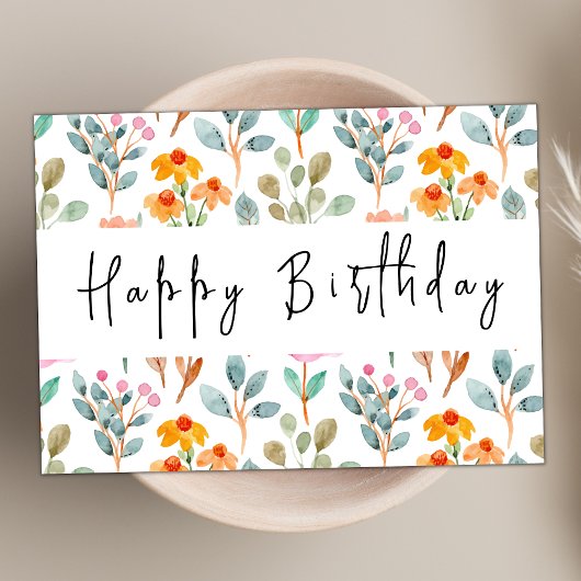 Carte Aquarelle Fleur sauvage thème moderne Joyeux anniv